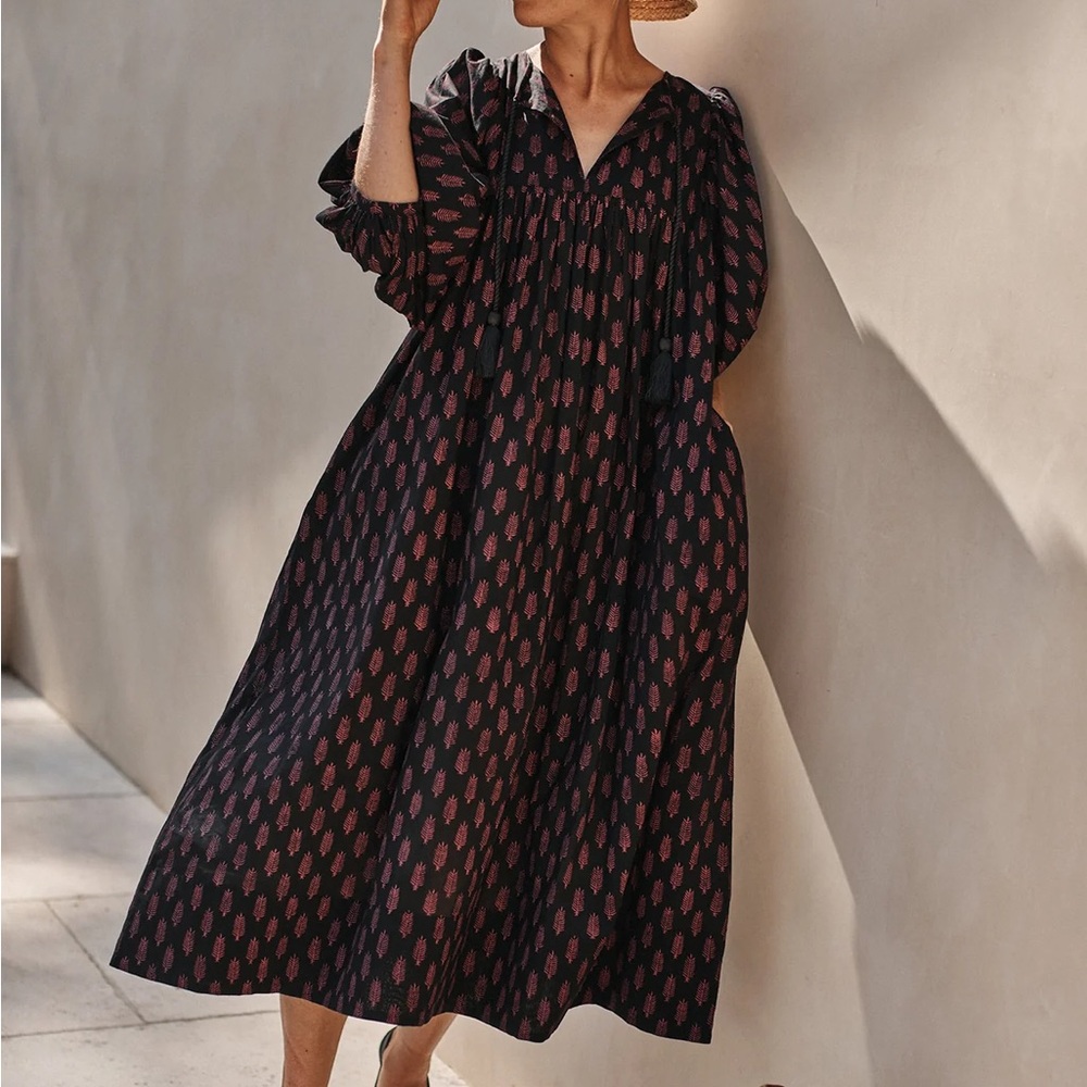 Future Primitive Garima Block Print Cotton Midi Dress Black Pink